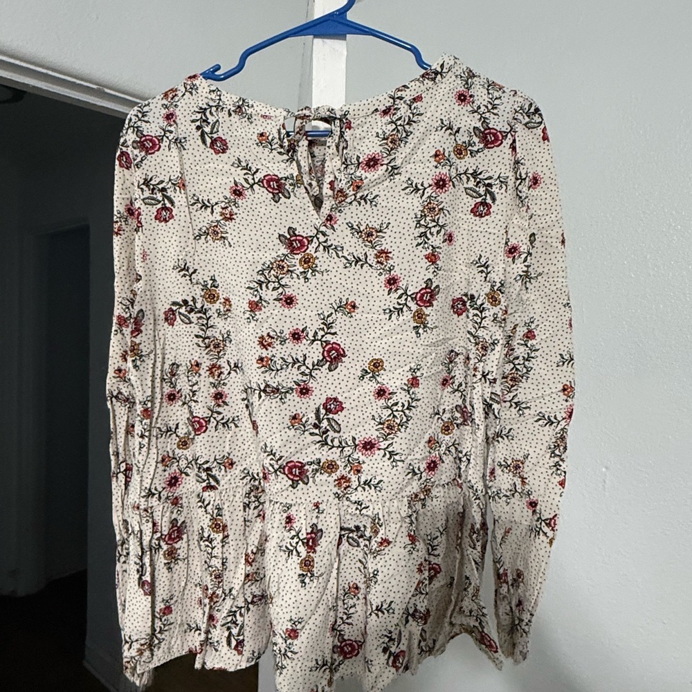 LOFT Floral Patterned Blouse in Red and Cream